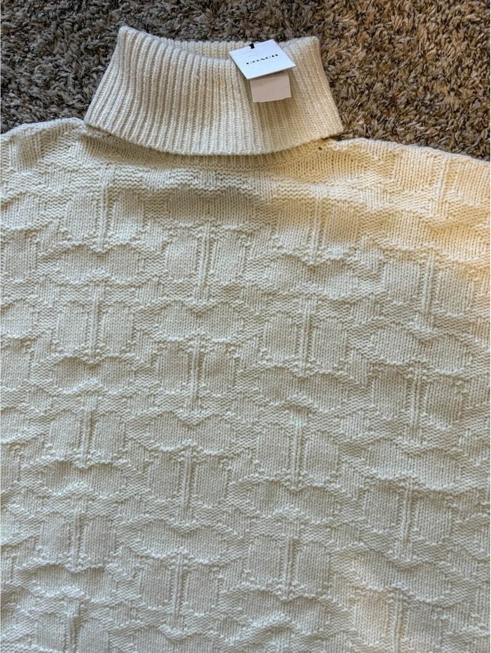 Coach Signature Rare Ivory Wool Blend Poncho Sweater Turtleneck Size XS/S $498